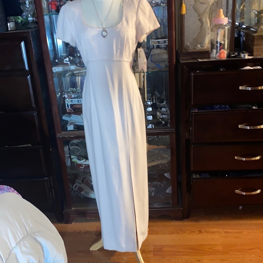 Liz Claiborne new Vintage long dress padded shoulders open front side open back